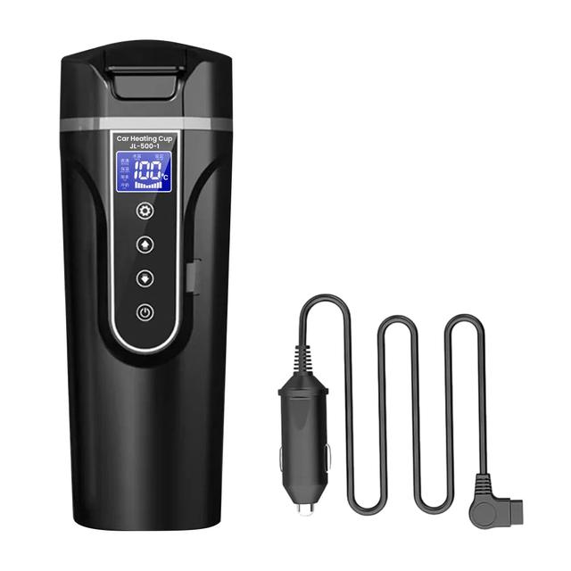 HASTHIP ® Car Electric Kettle 450ml Electric Heating Water Cup for 12/24V Vehicle LCD Digital Temperature Display Electric Water Kettle 304 Stainless Steel Liner Leak-Proof Water Heaters