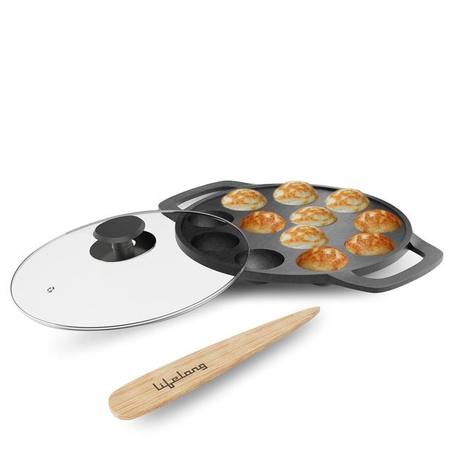Lifelong Cast Iron Paniyaram Pan with Glass Lid