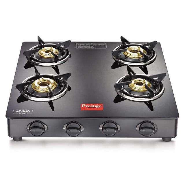 Prestige 4 Brass Burners IRIS L.P Glass Top Gas Stove