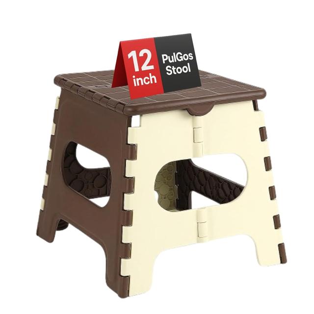 PulGos 12-Inch Super Strong Folding Step Stool for Adults & Kids – Foldable Sitting Stool for Home