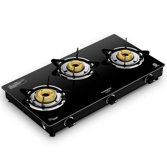 Crompton FlameStar 3 Burner Glass Top LPG Gas Stove