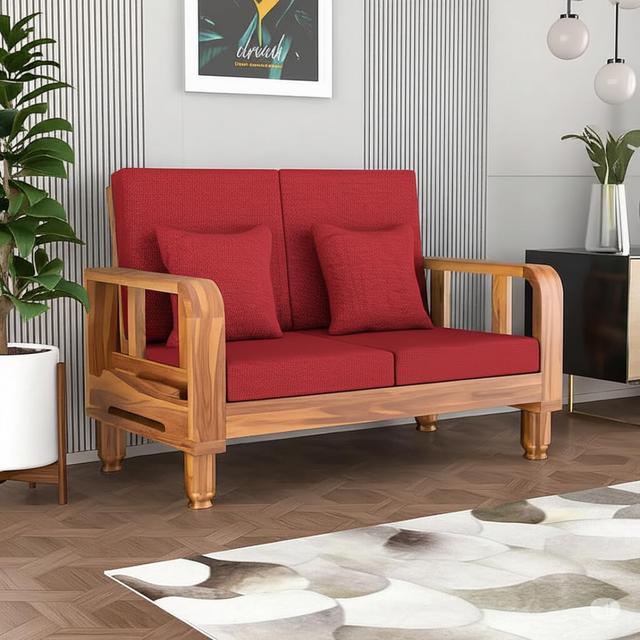 KENDALWOOD Furniture Solid Wood 2 Seater Wooden Sofa Set for Living Room Furniture Fabric 2 Seater Sofa