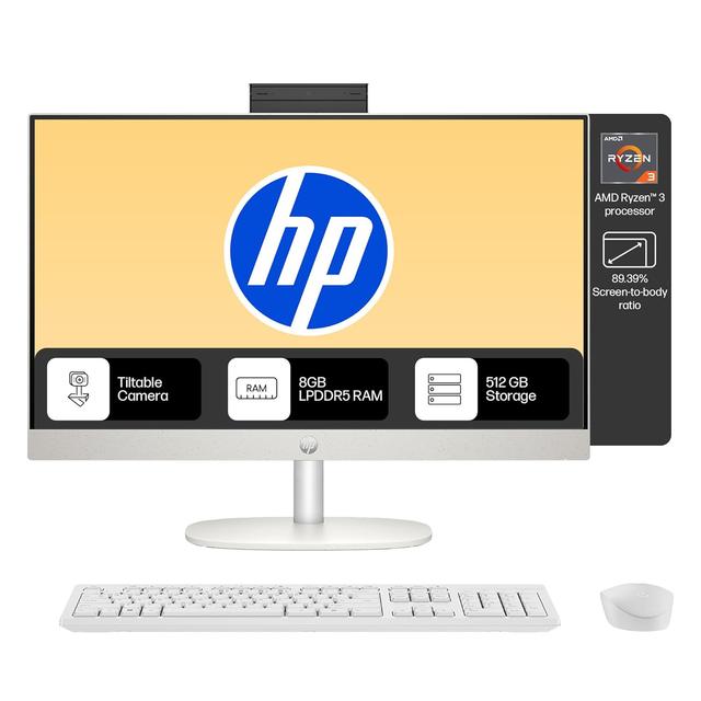 HP All-in-One 24 AMD Ryzen 3 7320U,8GB LPDDR5, 512GB SSD (Win11,Office24,White)