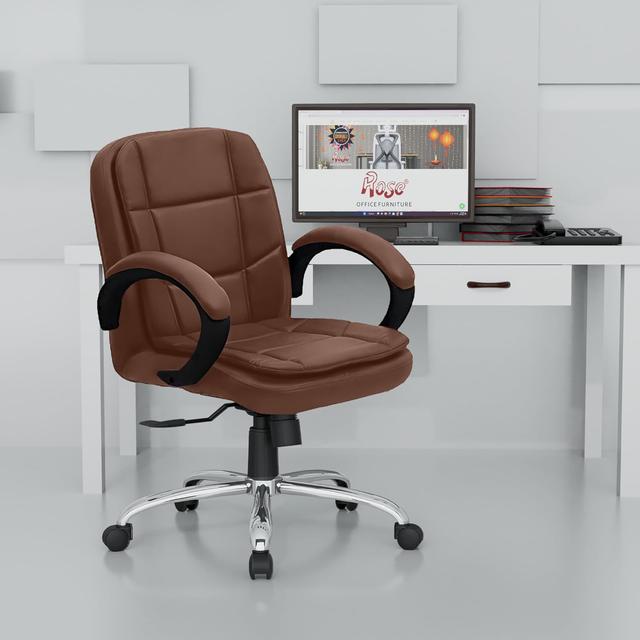ROSE® Oliveya Leatherette Executive Mid Back Revolving Office Chair with Integrated Lumbar Support