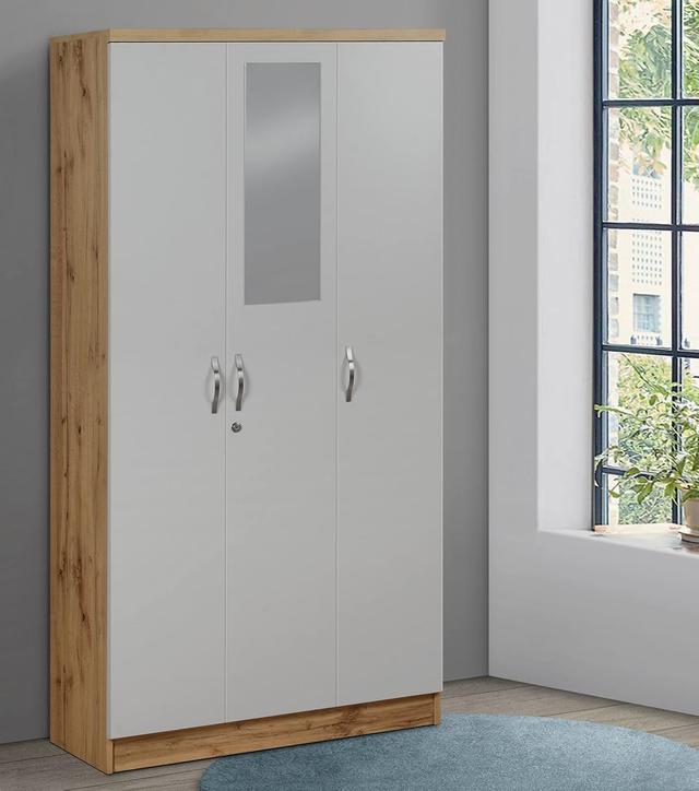 DeckUp Plank Cove 3-Door Engineered Wood Wardrobe with Mirror