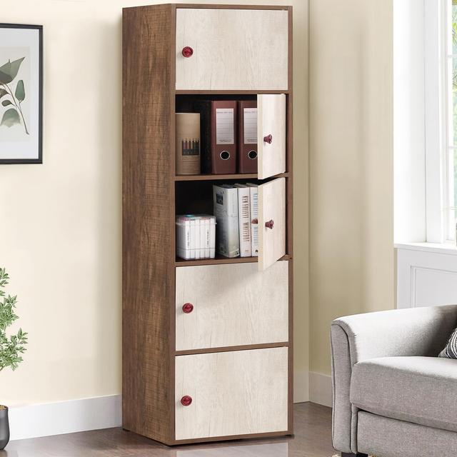 ABOUT SPACE Wooden Cabinet - 5 Tier Storage Cabinet for Living Room with Magnetic Door