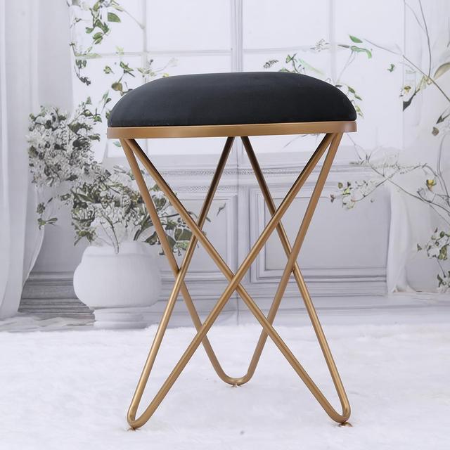 Greetwood Golden Metal Stool Ottoman with Cross Leg Design for Dressing Room Makeup Station Living Area Home Office Cafe