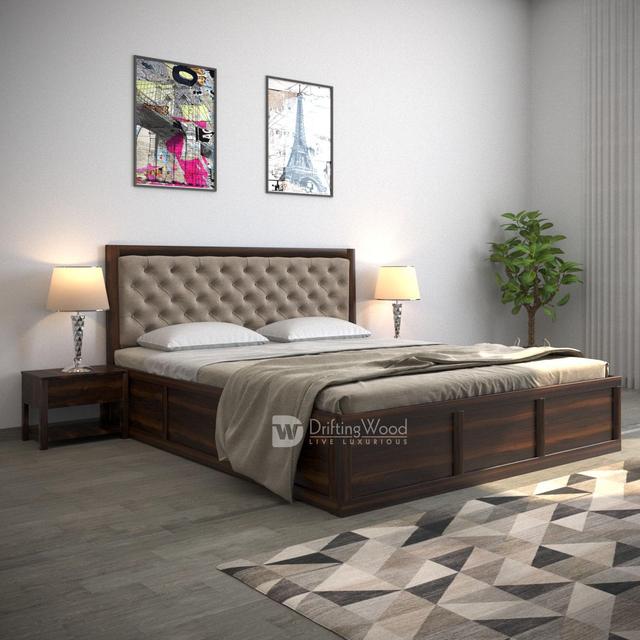 DRIFTINGWOOD Dolvi Solid Sheesham Wood King Size Bed with Storage | Wooden Double Bed Cot Bed with Box Storage