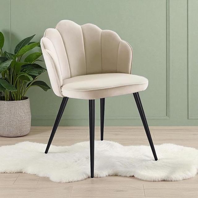 Finch Fox® Blake Luxurious Home Collection Dining Room Chairs in Cream Velvet Material & Stylish Design with Black Metal Powder Coated Legs
