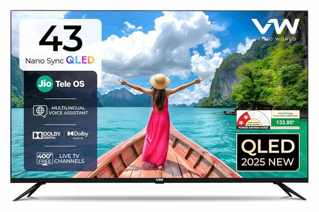 VW 108 cm (43 inches) Nano Sync Series 4K Ultra HD Smart JioTele OS QLED TV