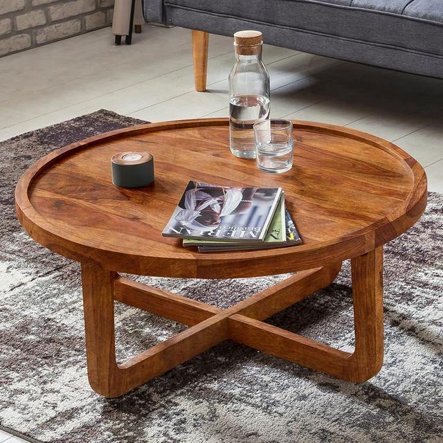 LEGEND HOME FURNITURE Sheesham Wood Dash Round Coffee Table for Living Room Bedroom - Solid Wood Tea Table for Living Room with Stylish Wooden Legs - Round Center Table for Room
