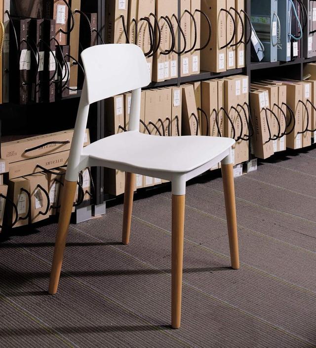 Finch Fox Bella Dining Chair/Cafeteria Chair/Cafe Chair/Armless Side Chairs Molded ABS Plastic with Wood & American Mid-Century Styling